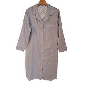 Norm Thompson Nightgown Polka Dot Gray White Button Down SZ PETITE SMALL PS